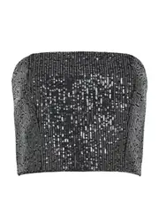 Rotate Birger Christensen Sequin-embellished Cropped Denim Bandeau top - Black - 36 (UK8 / S) 36 (UK8 / S)