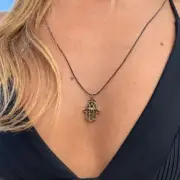 Hamsa Hand Brass Pendant sm necklace