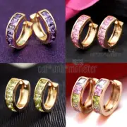 18K GOLD GF AMETHYST CITRINE PERIDOT RAINBOW CRYSTAL HOOP BAND SLEEPER EARRINGS