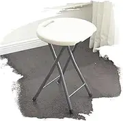 Plastic Folding Stool, Portable Collapsible Bar Stool, Round Fold Chair with Handle for Kitchen Home Indoor and Outdoor, Assembly Free(White)