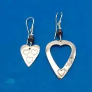 Sterling Silver Heart Earrings with Garnet /Handcrafted by Sassi LaMuth Jewelry