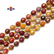 Mookaite Jasper Prism Cut Double Point Faceted Round Beads 7x8mm 15.5" Strand