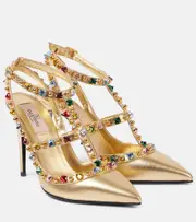 [Valentino Garavani] Valentino Garavani Rockstud 100 embellished leather pumps AU 11 gold