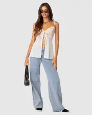 EDIKTED Womens Mimosa Sheer Lace Long Tank Top WHITE