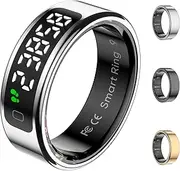 Smart Ring Health Tracker with Display Screen, Sleep Tracker with Heart Rate, Fitness Ring Step Tracker for Activity Monitoring/Steps/Calories,Wireless Charging, for iOS Android (Silver,9#)
