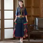 Chinese Women Top Short Skirt Two Piece Set China Ethnic Cotton Linen Tang Suit