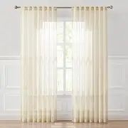 Lush Decor Calia Textured Stripe Sheer Window Curtain Panels Pair 52" W x 84" L Neutral - Sheer Curtains - Striped Tan Curtains - Modern Decor