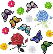 CORHAD 16 pcs Colorful Rose Iron Appliques Embroidery Cloth Patches for Crafts DIY Sewing for Jeans Bags and Hats Decorative Embroidered Floral Patches