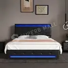 Led Wooden Gas Lift Bed Frame Double Mattress Base Platform Upholstered Bedhead