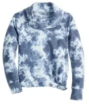 NWT GIRLS SO L 10 12 BLUE TIE DYE FUNNEL NECK BOW BOTTOM FLEECE PULLOVER TOP