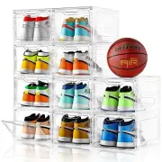 10 Pack Large Shoe Boxes Clear Plastic Stackable,Shoe Storage Organizer with ...