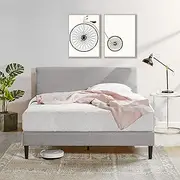 Zinus Double Bed Frame Fabric Upholstered Platform Bed Base, Light Grey
