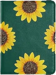 [Amooorous] Fake Glitter Cartoon Sunflower Green Leather decorative passport holder for travel family Vaccine Case Protector Cover Badge ID Vaccine Card Holder Wallet Lightweight, Fake Glitter cartoon sunflower