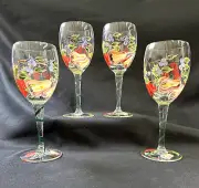 Set of 4 Wine Glasses Hand Painted Fruit Pears Cherries Grapes