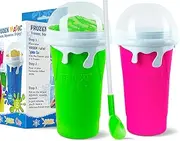 Slushy Maker Cup, Frozen Magic Squeeze Cup, Slushy Squeeze Cup for Homemade Milkshake, Magic Slushy Maker Squeeze Cup, DIY Smoothie Maker, Ice Maker Cup Squeeze (1 Green+1 Pink, 500ml)
