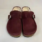 Birkenstock New w/ Box Buckley Shearling Maroon Suede Leather Narrow Select Size