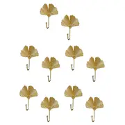 10X Coat Hooks Gold Hanging Holder for Key, Decorative Leaves Metal Hooks Wall Mounted Hooks Hanger