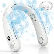OLV Rechargeable 4 Turbo 6000mAh Portable Neck Fan - 360 Cooling Airflow, 3 Speeds, LED Battery Display, Foldable, Bladeless - Personal Fan for Work, Travel, Outdoor Activities - White