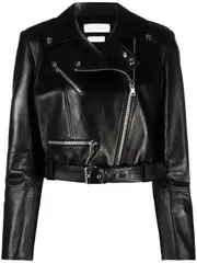 [Alexander Mcqueen] Alexander Mcqueen-Giacca Biker Crop In Pelle-Donna 44 IT