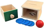 Montessori Toy 2-in-1 Coin Drop and Ball Drop Object Permanence Box with Drawer for Babies and Toddlers 6-24 Months