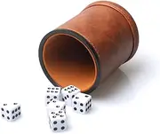 RERIVER Brown PU Leather Dice Cup Set, Felt Lined Dice Shaker with 6 Dice for Liars Farkle Yahtzee Game
