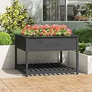 Raised Garden Bed, Elevated Planter Box Plant Container with Shelf Grey 111.5x111.5x81 cm Solid Wood Pine