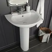 Freestanding Bathroom Sink Vanity with Overflow, Modern White Ceramic Basin and Faucet Hole – Perfect for Restroom, Toilet or Bath, 520x440x190mm