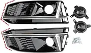 Pair Of For S4 Style Honeycomb Front Bumper Fog Light Grille W/ACC Compatible For Audi A4 S-Line B9 17-18 Car-Styling Front Bumper Grille(Deep Green)