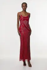 Crystal Beaded Strappy Woven Maxi Dress