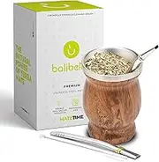 BALIBETOV Mate Cup and Bombilla Set - Yerba Mate Set Includes One Yerba Mate Cup, Two Bombilla Mate (Straw) and Brush - Stainless Steel Double-Wall | Easy to Clean Yerba Mate Gourd (Wood)
