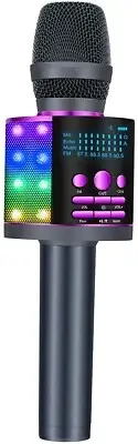 BONAOK Upgraded Bluetooth Wireless Karaoke Microphone with LED Screen, Purple