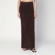 [Soft Goat] Long Mocha-coloured brushed cashmere skirt XS Brown