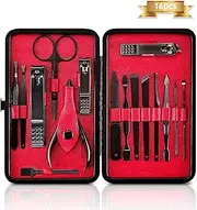 Nail Clipper Set Manicure Pedicure Set, HARPIMER 16PCS Stainless Steel Nail Care Cutter Cuticle Remover Nail Clippers Pedicure Tool Kit, with a Portable Case (Black)