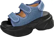 [Lossarye] Women's Adjustable Hook and Loop Open Toe Platform Sport Sandals Summer Outdoor Wedge Orthotic Walking Sandals Casual Beach Sandals