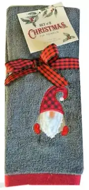 Nantucket Gnome Christmas Fingertip Towels Embroidered Holiday Set of 2 Bathroom