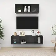 TV Entertainment Center 2 Piece TV Cabinet Set Grey Engineered Wood