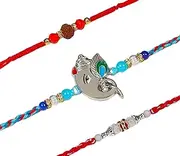 [ARTISENIA] Raksha Bandhan Set of 3 Rakhi for Brother with Raksha Bandhan Greeting Card & Roli Chawal Tika | Ganesh Rakhi for Brother | Rudraksha Rakhi for Small Brother Bhaiya | Rakhi Thread PHRK44A,