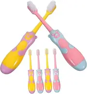 WATIIFUFU Boys and Girls Toothbrush Cartoon Piggy Design Soft Bristles Suction Cup Stand Ergonomic Handle Oral Care Tool Random