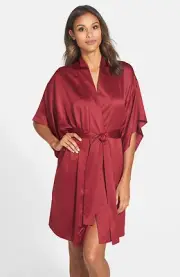 NEW NATORI BURGUNDY CHARMEUSE KIMONO WRAP ROBE SZ M MEDIUM