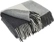 LYHome Merino Wool Blanket - Large Throw Bedspread for Sofa Bed, Single Double Size, Cosy Throws for Sofas & Beds, Soft and Warm Blankets Picnic Camping (55x79 | 140x200, Grey - White Chevron Squares)