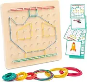 Auvewilo Wooden Geoboard with Rubber Bands, Educational Toy for Spatial Reasoning and Fine Motor Skills Kids 3+