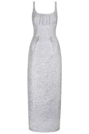 [EMILIA WICKSTEAD] SHARON DRESS IN SILVER METALLIC SEERSUCKER UK 14 SILVER