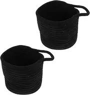 NUOBESTY 2pcs Cotton Rope Woven Basket Small Storage Shelf Cotton Rope Pencil Holder Cotton Rope Laundry Basket Small Rope Basket Storage Bins for Clothes Hamper Woven Storage Baskets Black