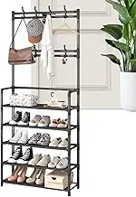 Clothes And Shoes Rack, Entryway Coat Rack, Floor-standing Clothes Rack, Bedroom Storage Rack, Household Organizer Rack, Shoe Rack With Hooks, Compact Entryway Rack, Dormitory Clothes Rack