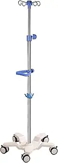 Rolling IV Pole w/5 Brake Wheels & Cast Iron Base Movable IV Bag Stand w/ 4 Hooks & Handrail Height Adjustable Stainless Steel Infusion Drip Stand