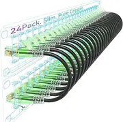 Cat6a Patch Cables Slim 1ft (24 Pack), Flexible Ethernet Cable 10G 550MHZ, 28AWG Pure Copper Cat6 for Network Cabinet, Cat 6 Black