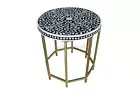 Handmade Bone Inlay Floral Design Coffee Table Side Table Nightstand Brass Legs