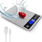 33lb Food Kitchen Digital Scale,1g/0.05oz Precise Graduation, USB Charging Kitchen Scale, Waterproof Stainless Steel with LCD Display, Ounces and Grams for Weight Loss, Cooking, Baking (Silvery)
