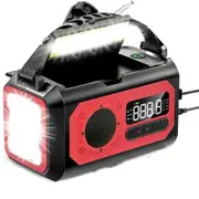 12000mAh Emergency Hand Crank Portable Solar Radio AM/FM/NOAA Weather Radio with 2 Solar Panels,SOS Alarm,Flashlight,Phone Charger,Compass,Reading Lamp,Red