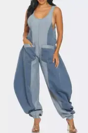 Women Denim Patchwork Harlem Jumpsuit